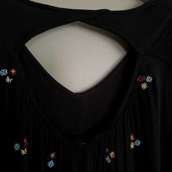 Free People Oxford Embroidered Mini Dress Black Sz Large Floral Embroidery Boho - Picture 12 of 15